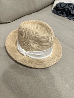 Hat Attack Natural Straw Fedora with White Trim